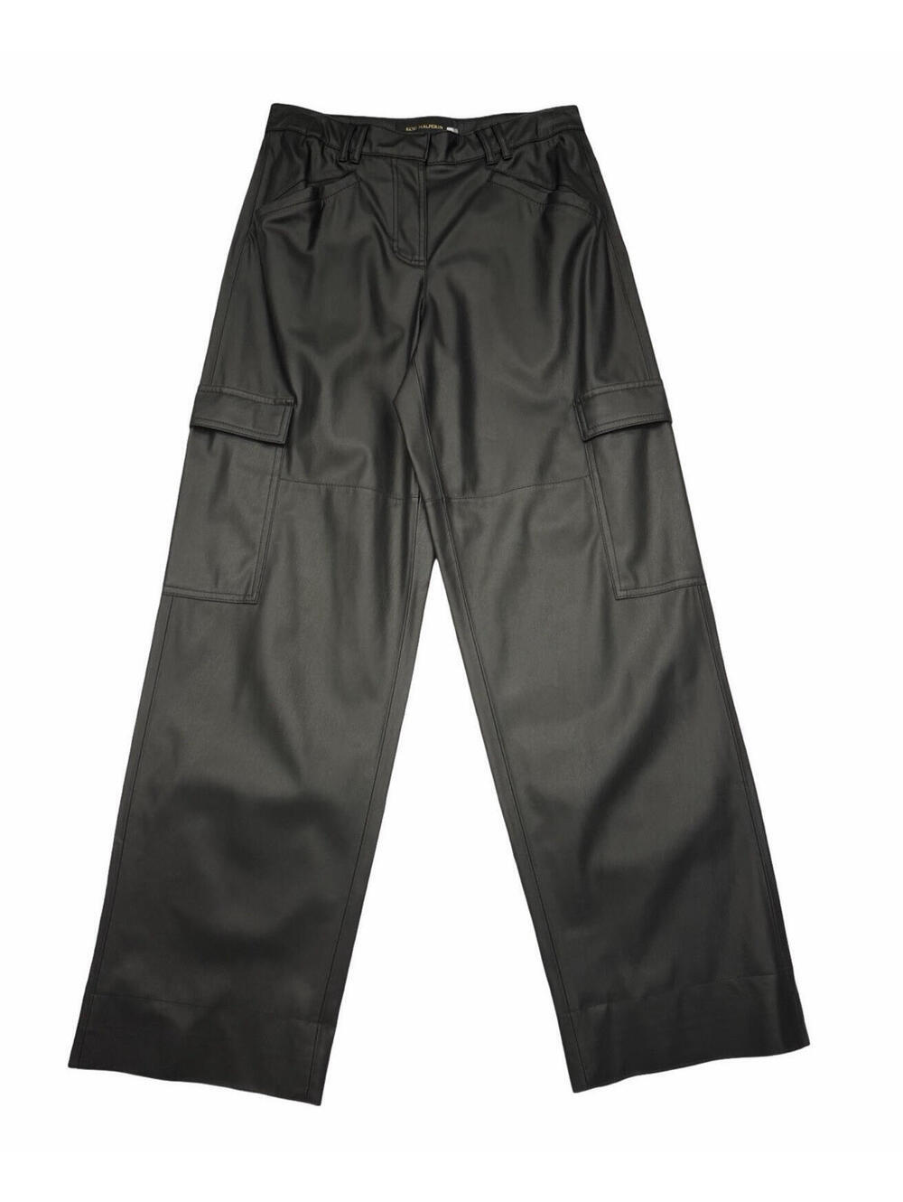 Kobi Halperin Faux Leather Cargo Trousers Straight Leg Black Size US 2
